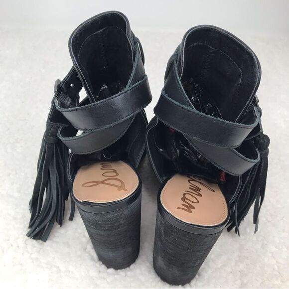 Sam Edelman Vermont Black Leather Peep Toe Cross Strap Tassel Ankle Boot - Picture 12 of 16